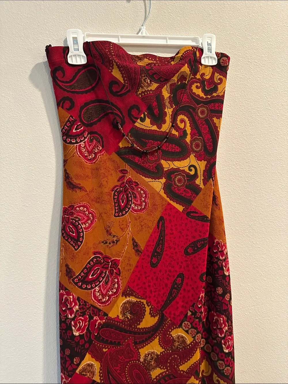STUNNING Vintage Boho Strapless Paisley Maxi Dress - Picture 6 of 12